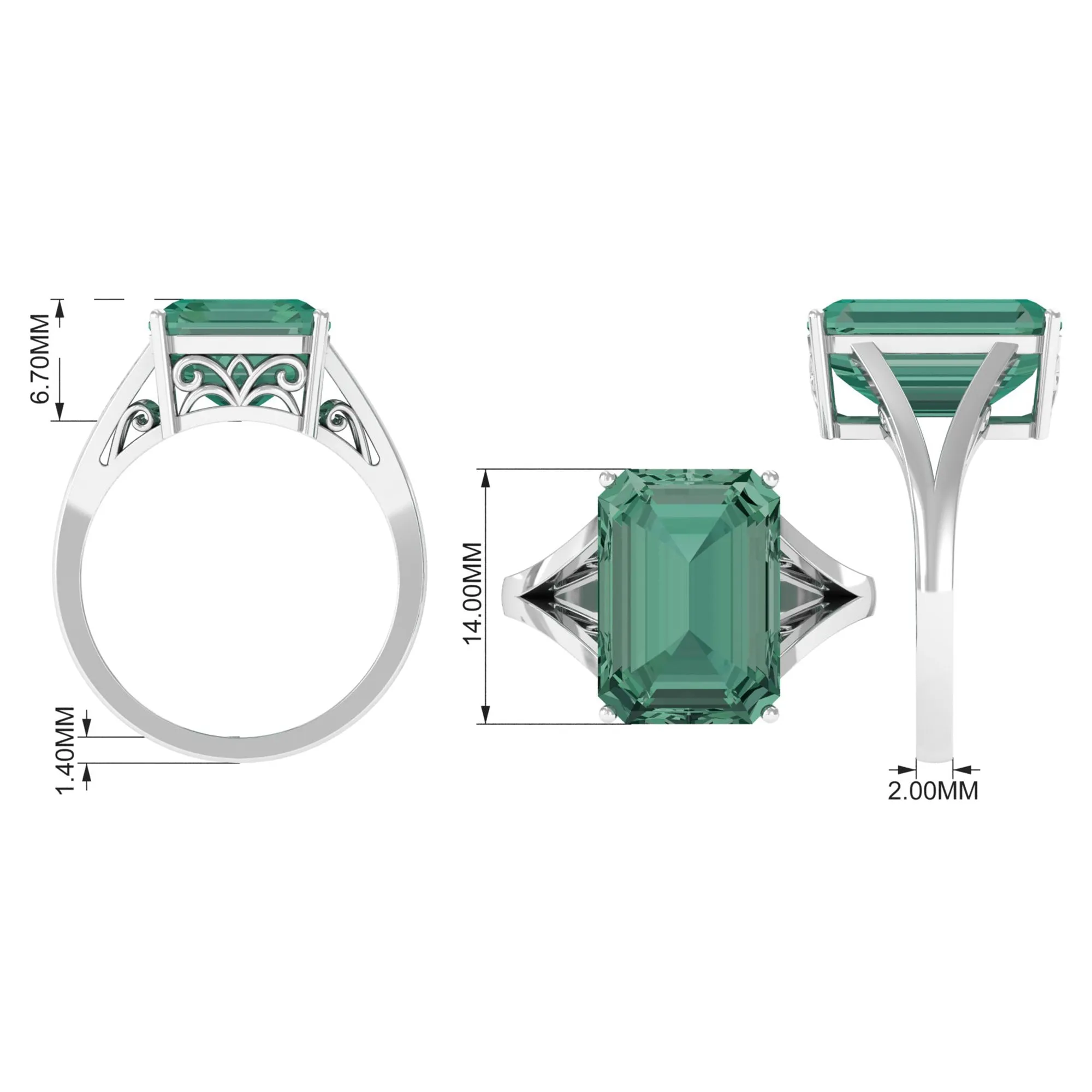 Created Green Sapphire Split Shank Engagement Ring