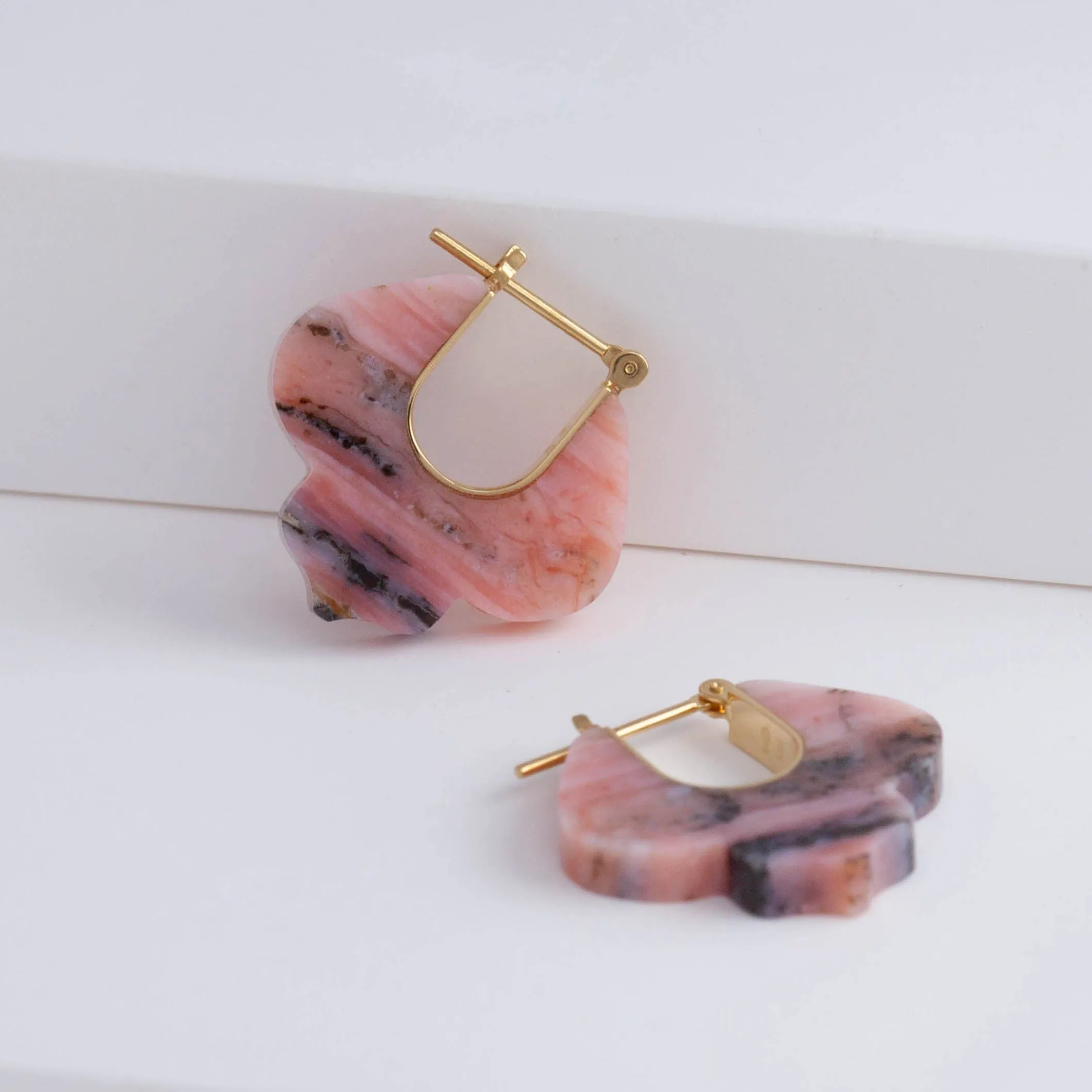 Crest pink opal lily earrings B – limited edition