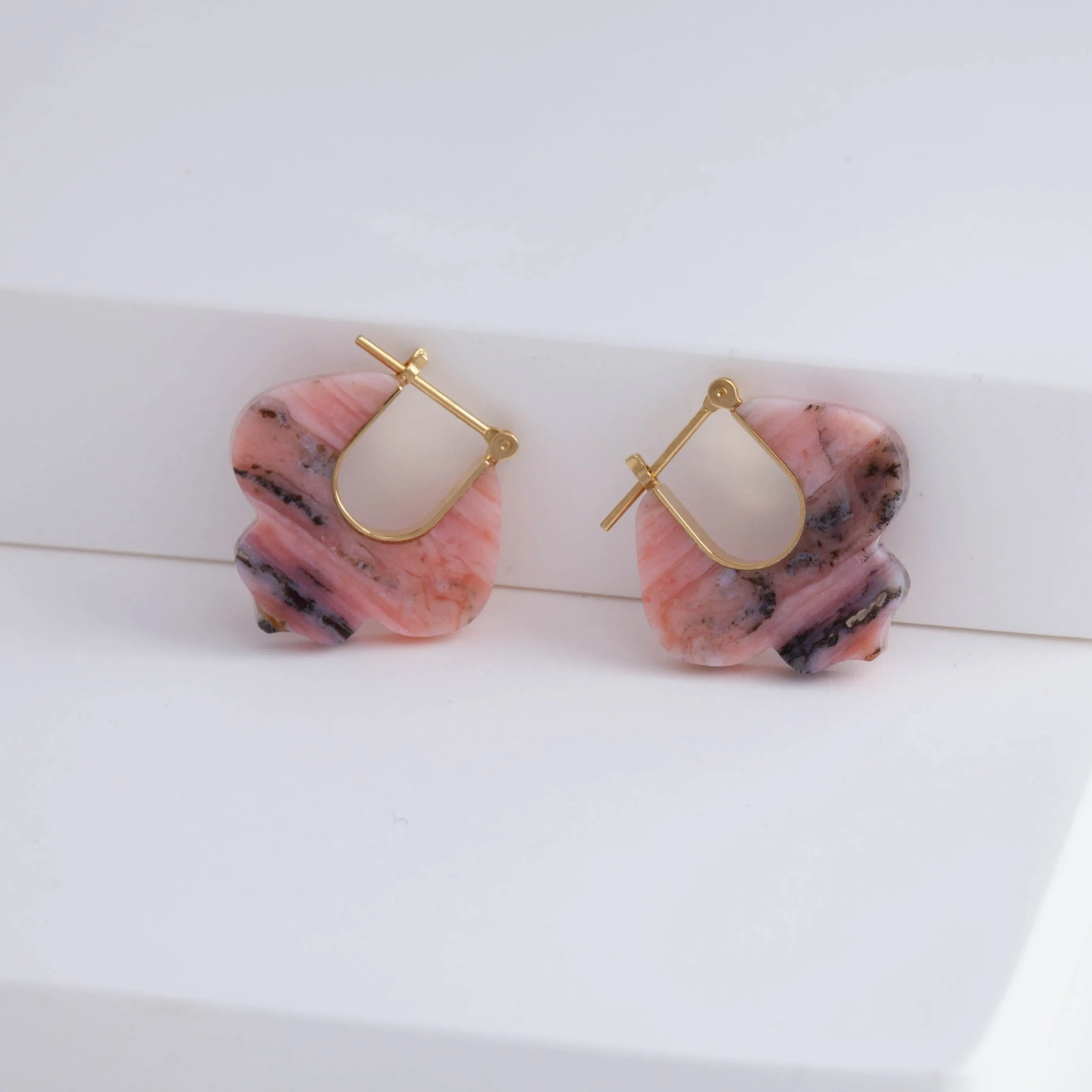 Crest pink opal lily earrings B – limited edition