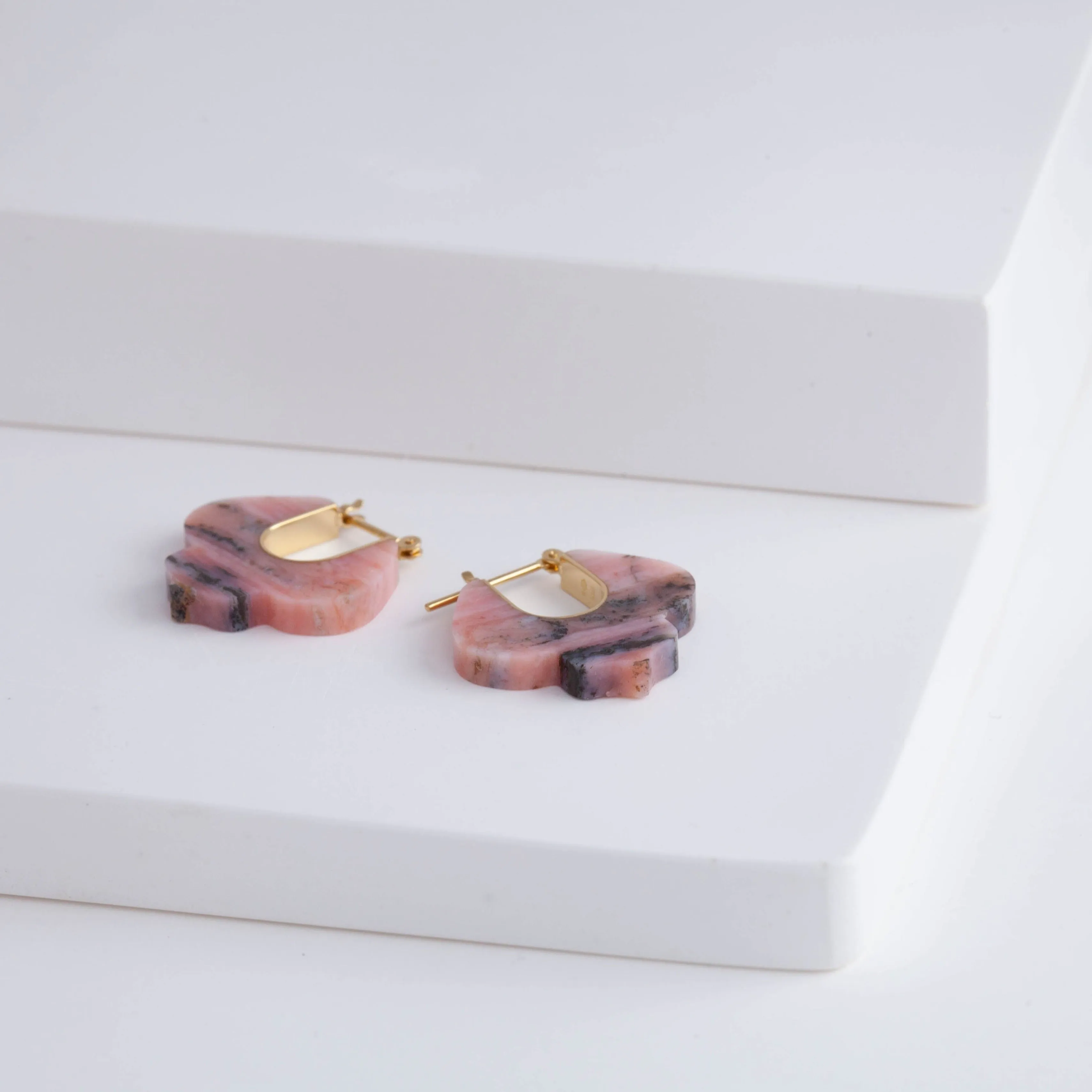 Crest pink opal lily earrings B – limited edition