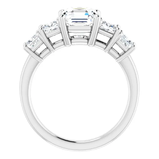 Cubic Zirconia Engagement Ring- The Abril (Customizable 5-stone Asscher Cut Style with Quad Princess-Cut Accents)