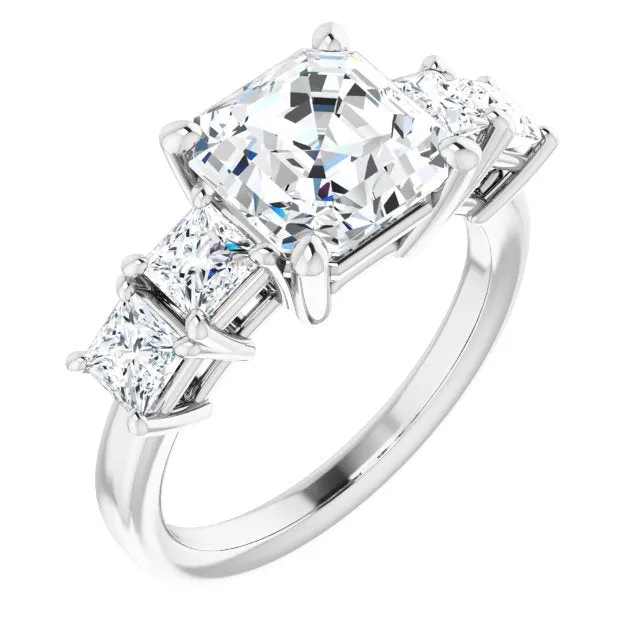 Cubic Zirconia Engagement Ring- The Abril (Customizable 5-stone Asscher Cut Style with Quad Princess-Cut Accents)