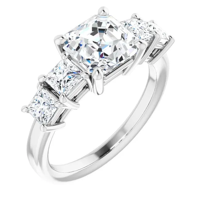 Cubic Zirconia Engagement Ring- The Abril (Customizable 5-stone Asscher Cut Style with Quad Princess-Cut Accents)