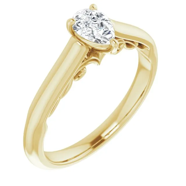 Cubic Zirconia Engagement Ring- The Adelaide (Customizable Pear Cut Cathedral Solitaire with Two-Tone Option Decorative Trellis 'Down Under')