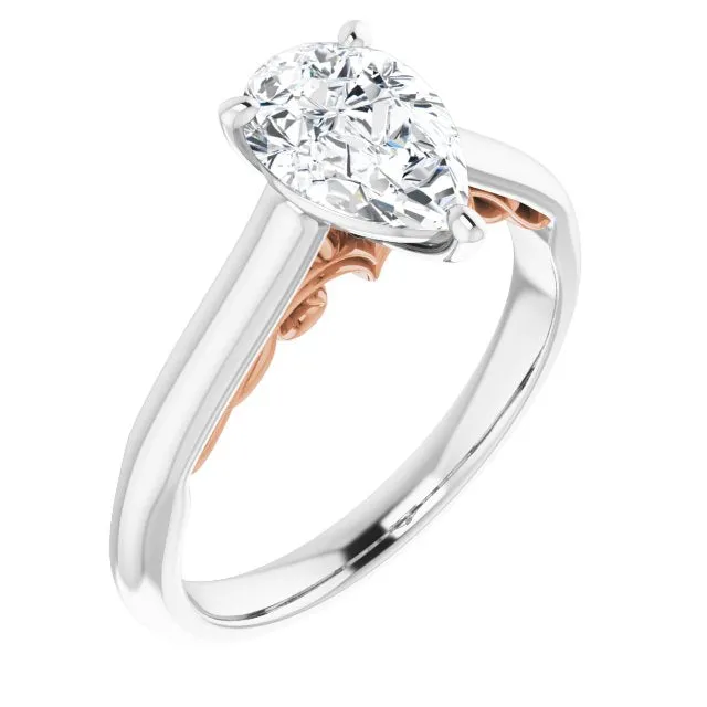 Cubic Zirconia Engagement Ring- The Adelaide (Customizable Pear Cut Cathedral Solitaire with Two-Tone Option Decorative Trellis 'Down Under')