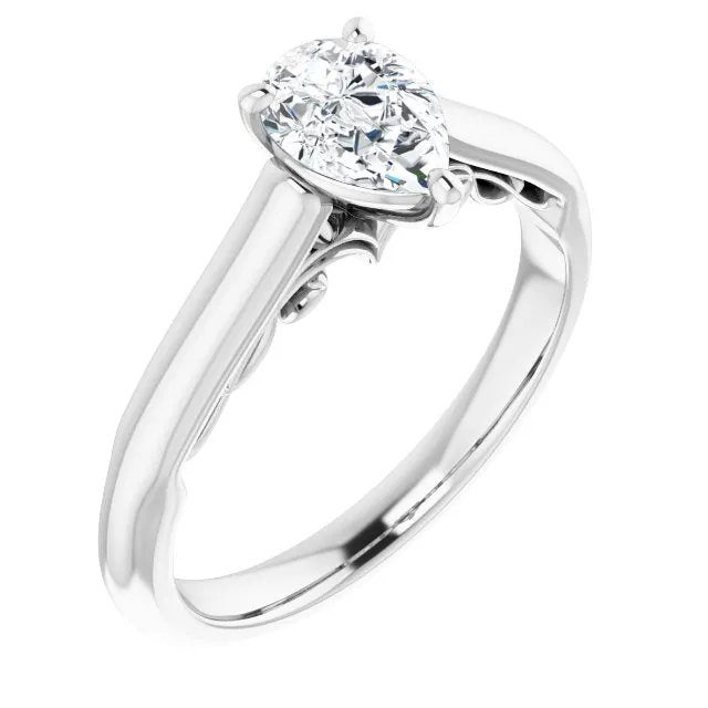 Cubic Zirconia Engagement Ring- The Adelaide (Customizable Pear Cut Cathedral Solitaire with Two-Tone Option Decorative Trellis 'Down Under')