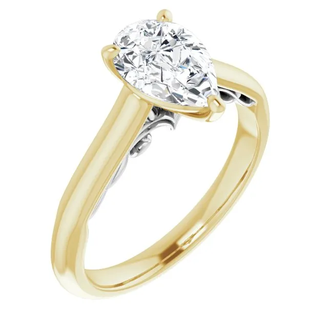 Cubic Zirconia Engagement Ring- The Adelaide (Customizable Pear Cut Cathedral Solitaire with Two-Tone Option Decorative Trellis 'Down Under')