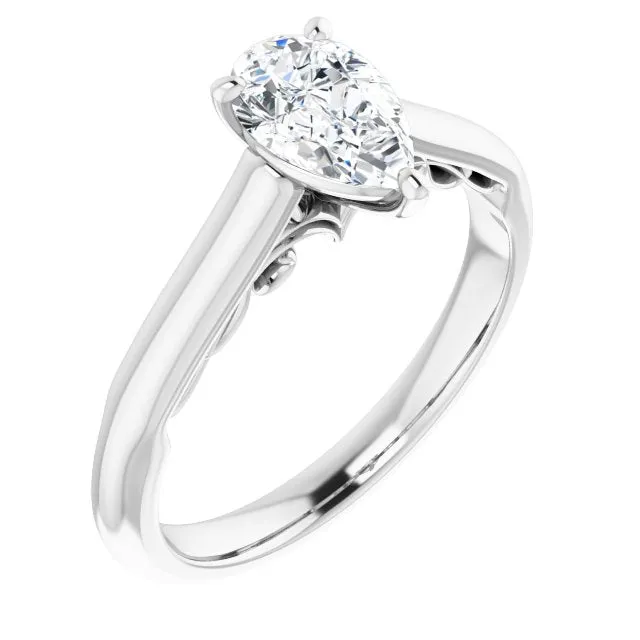 Cubic Zirconia Engagement Ring- The Adelaide (Customizable Pear Cut Cathedral Solitaire with Two-Tone Option Decorative Trellis 'Down Under')