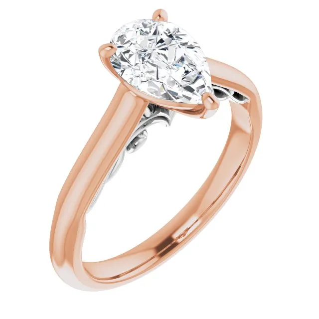 Cubic Zirconia Engagement Ring- The Adelaide (Customizable Pear Cut Cathedral Solitaire with Two-Tone Option Decorative Trellis 'Down Under')