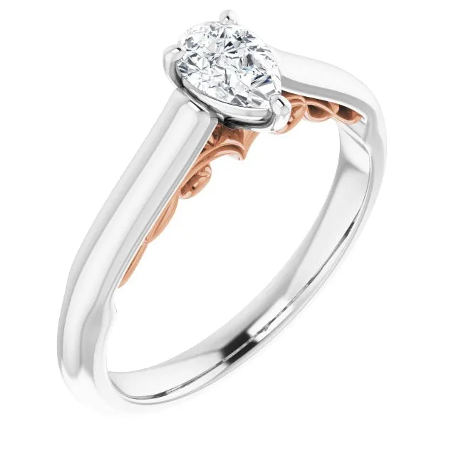 Cubic Zirconia Engagement Ring- The Adelaide (Customizable Pear Cut Cathedral Solitaire with Two-Tone Option Decorative Trellis 'Down Under')