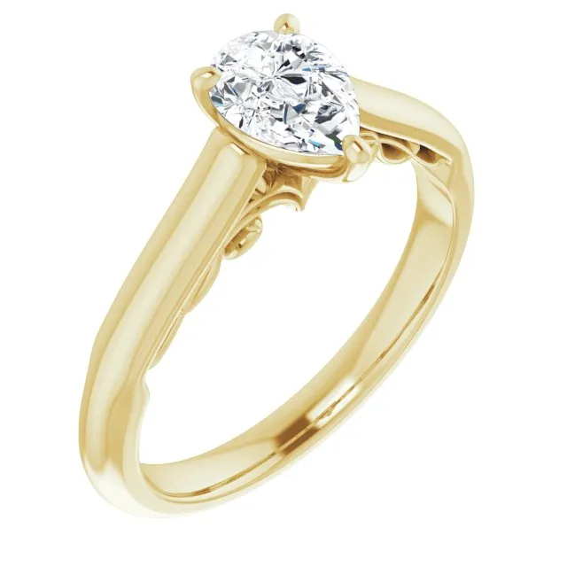 Cubic Zirconia Engagement Ring- The Adelaide (Customizable Pear Cut Cathedral Solitaire with Two-Tone Option Decorative Trellis 'Down Under')