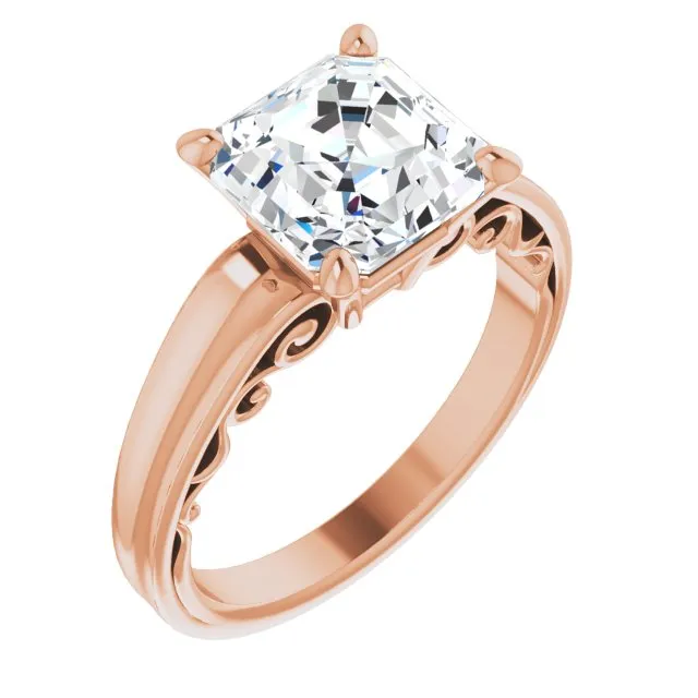 Cubic Zirconia Engagement Ring- The Aliyah Rose (Customizable Asscher Cut Solitaire)