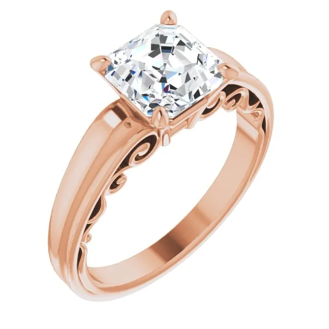 Cubic Zirconia Engagement Ring- The Aliyah Rose (Customizable Asscher Cut Solitaire)