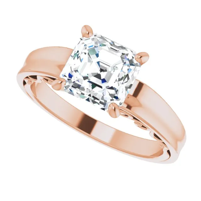 Cubic Zirconia Engagement Ring- The Aliyah Rose (Customizable Asscher Cut Solitaire)