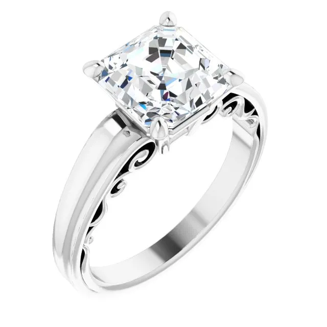 Cubic Zirconia Engagement Ring- The Aliyah Rose (Customizable Asscher Cut Solitaire)