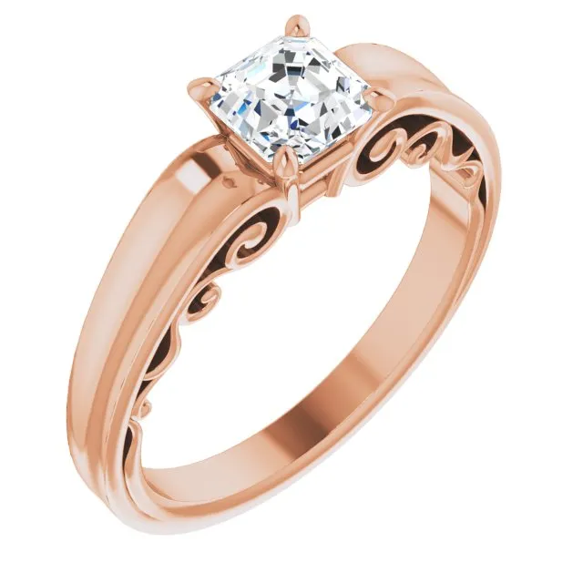 Cubic Zirconia Engagement Ring- The Aliyah Rose (Customizable Asscher Cut Solitaire)