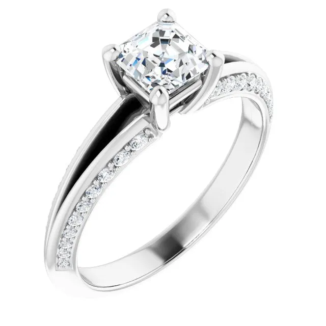 Cubic Zirconia Engagement Ring- The Apryl (Customizable Asscher Cut Center with 4-sided-Accents Knife-Edged Split-Band)