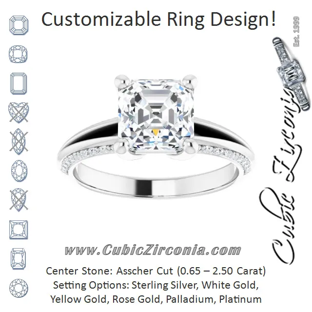 Cubic Zirconia Engagement Ring- The Apryl (Customizable Asscher Cut Center with 4-sided-Accents Knife-Edged Split-Band)