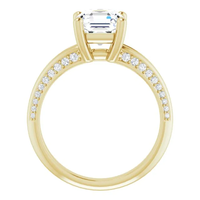 Cubic Zirconia Engagement Ring- The Apryl (Customizable Asscher Cut Center with 4-sided-Accents Knife-Edged Split-Band)