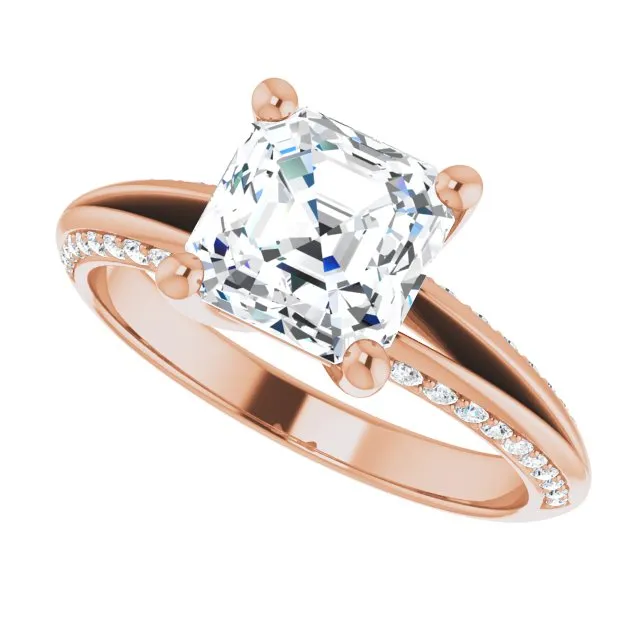 Cubic Zirconia Engagement Ring- The Apryl (Customizable Asscher Cut Center with 4-sided-Accents Knife-Edged Split-Band)