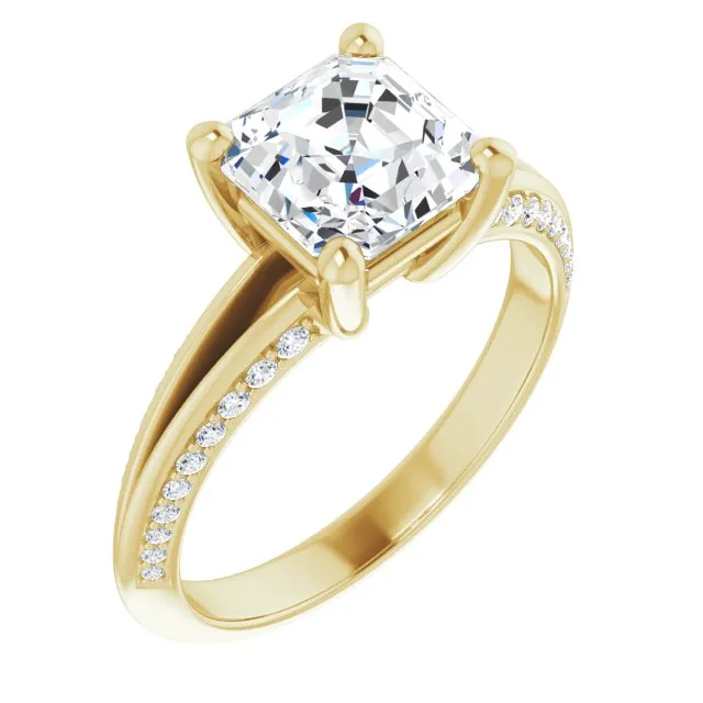 Cubic Zirconia Engagement Ring- The Apryl (Customizable Asscher Cut Center with 4-sided-Accents Knife-Edged Split-Band)