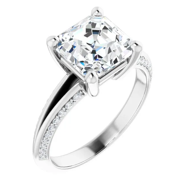 Cubic Zirconia Engagement Ring- The Apryl (Customizable Asscher Cut Center with 4-sided-Accents Knife-Edged Split-Band)