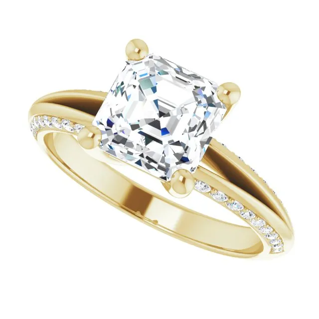 Cubic Zirconia Engagement Ring- The Apryl (Customizable Asscher Cut Center with 4-sided-Accents Knife-Edged Split-Band)