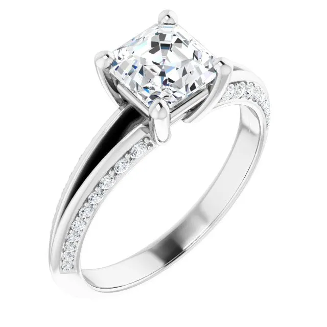 Cubic Zirconia Engagement Ring- The Apryl (Customizable Asscher Cut Center with 4-sided-Accents Knife-Edged Split-Band)