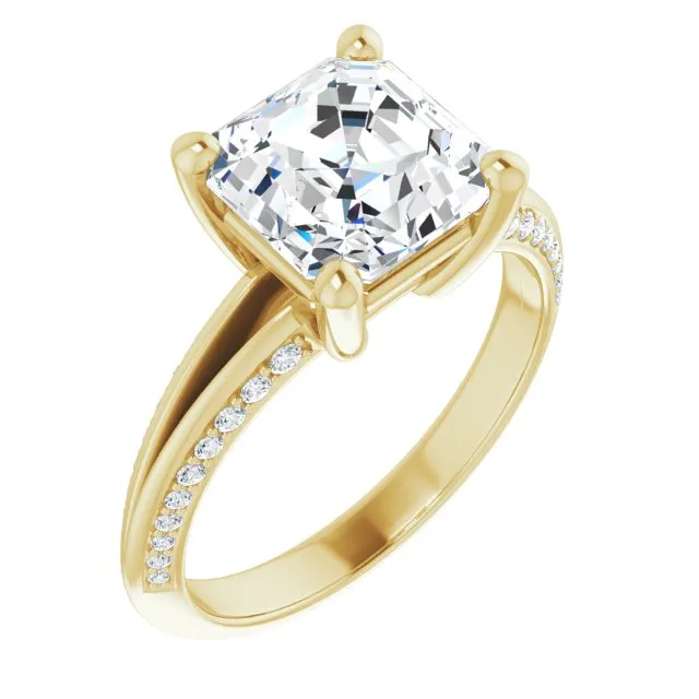 Cubic Zirconia Engagement Ring- The Apryl (Customizable Asscher Cut Center with 4-sided-Accents Knife-Edged Split-Band)