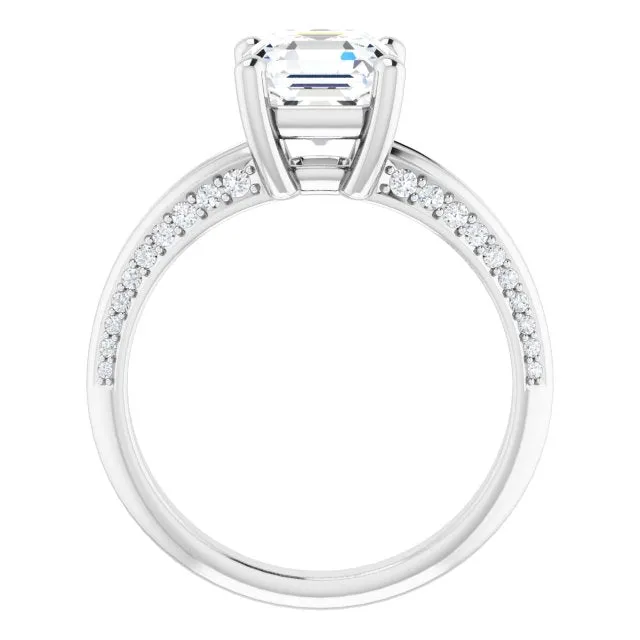 Cubic Zirconia Engagement Ring- The Apryl (Customizable Asscher Cut Center with 4-sided-Accents Knife-Edged Split-Band)