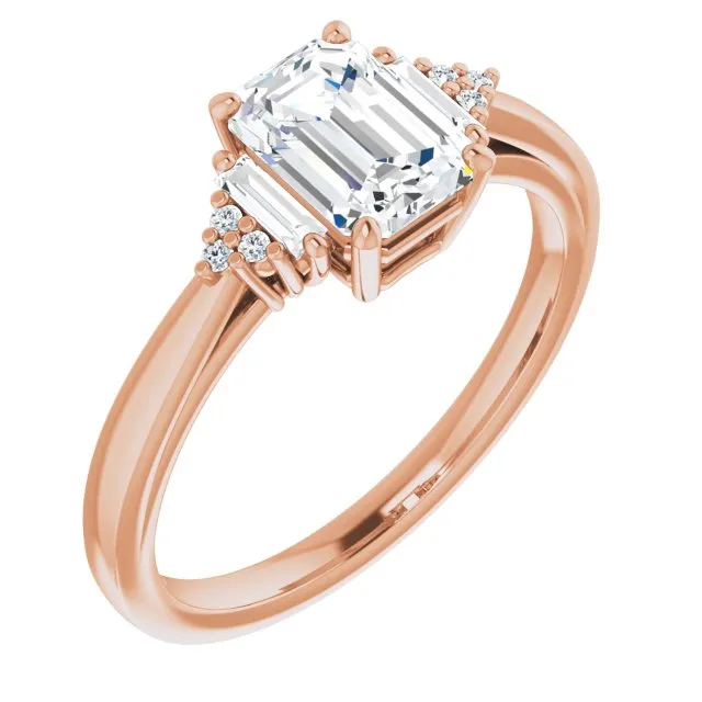 Cubic Zirconia Engagement Ring- The Barb (Customizable 9-stone Design with Radiant Cut Center, Side Baguettes and Tri-Cluster Round Accents)