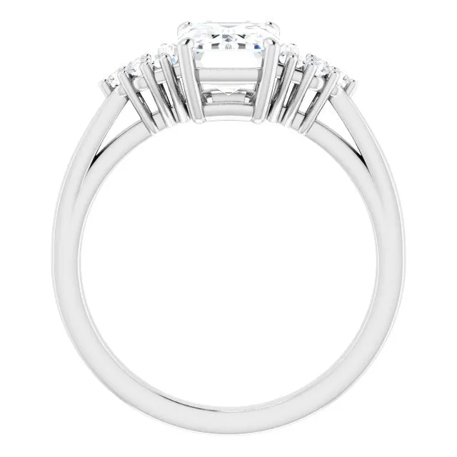 Cubic Zirconia Engagement Ring- The Barb (Customizable 9-stone Design with Radiant Cut Center, Side Baguettes and Tri-Cluster Round Accents)