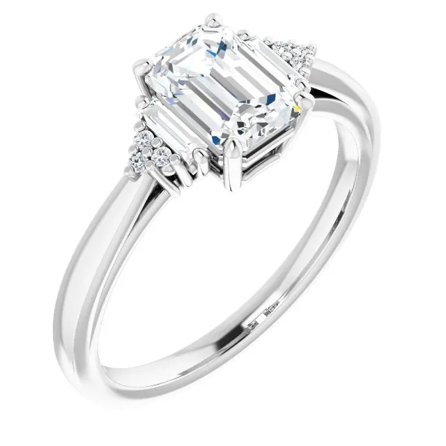 Cubic Zirconia Engagement Ring- The Barb (Customizable 9-stone Design with Radiant Cut Center, Side Baguettes and Tri-Cluster Round Accents)