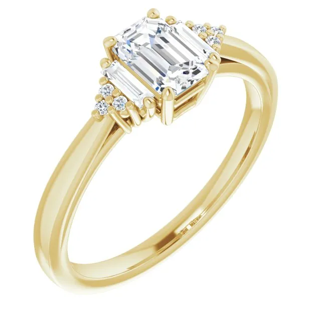 Cubic Zirconia Engagement Ring- The Barb (Customizable 9-stone Design with Radiant Cut Center, Side Baguettes and Tri-Cluster Round Accents)