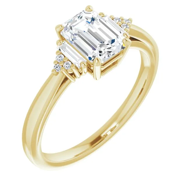 Cubic Zirconia Engagement Ring- The Barb (Customizable 9-stone Design with Radiant Cut Center, Side Baguettes and Tri-Cluster Round Accents)