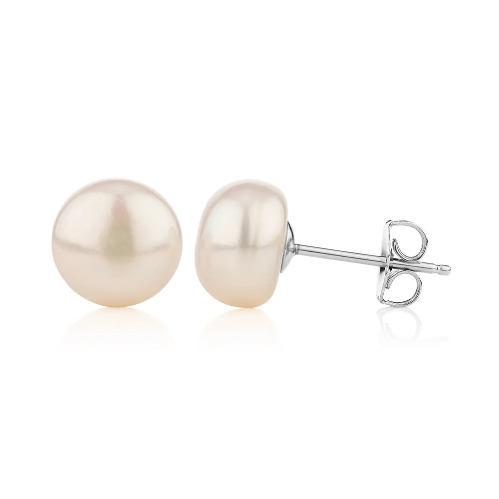 Cultured freshwater pearl 9.5mm stud earrings in sterling silver