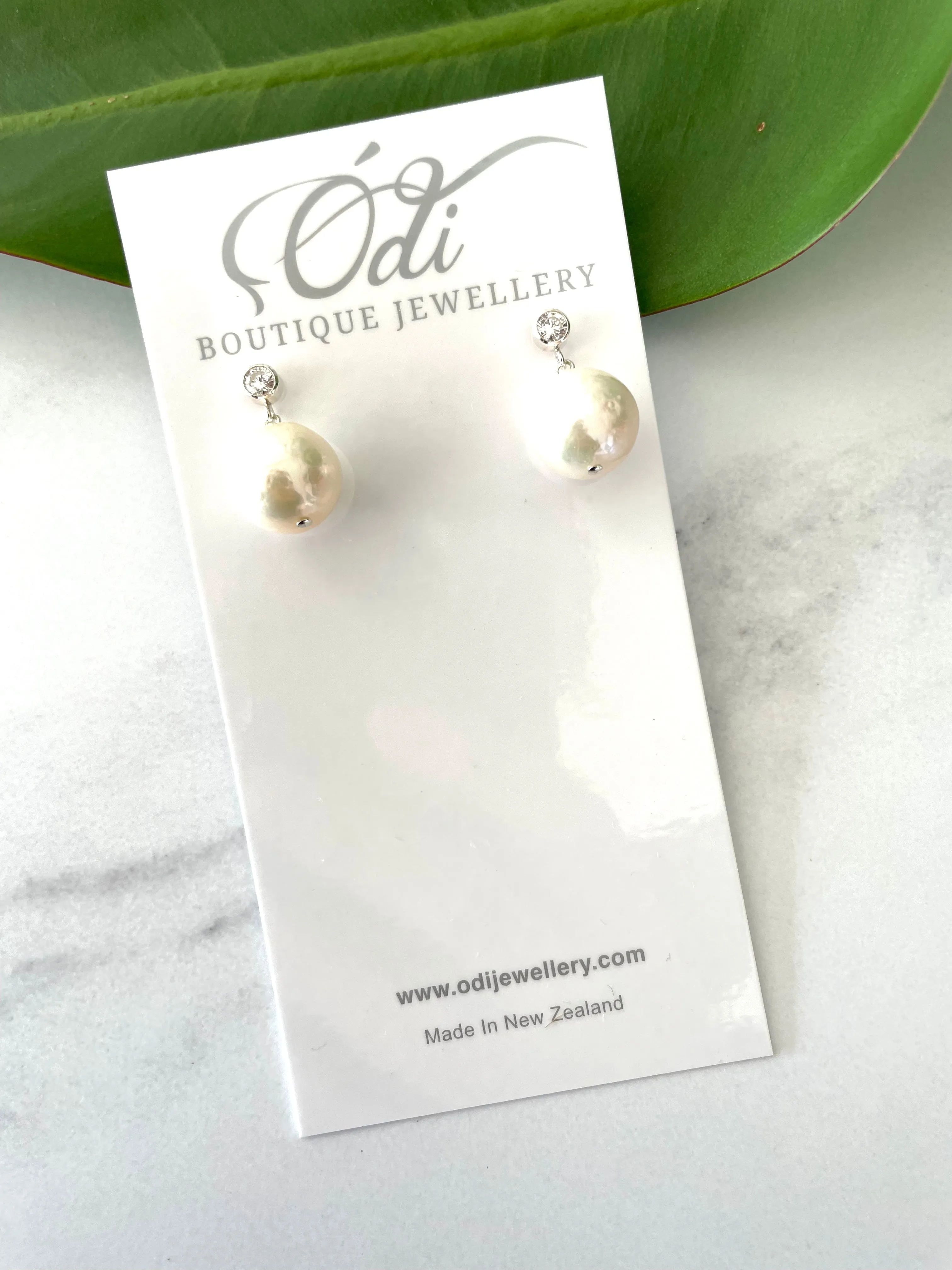 CZ-Sterling Silver Large Pearl Stud Earrings