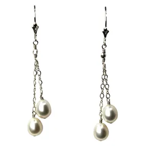 Dangle Earrings with Two Pearls | Genuine Cultured Freshwater Pearls | Professional Jewelry