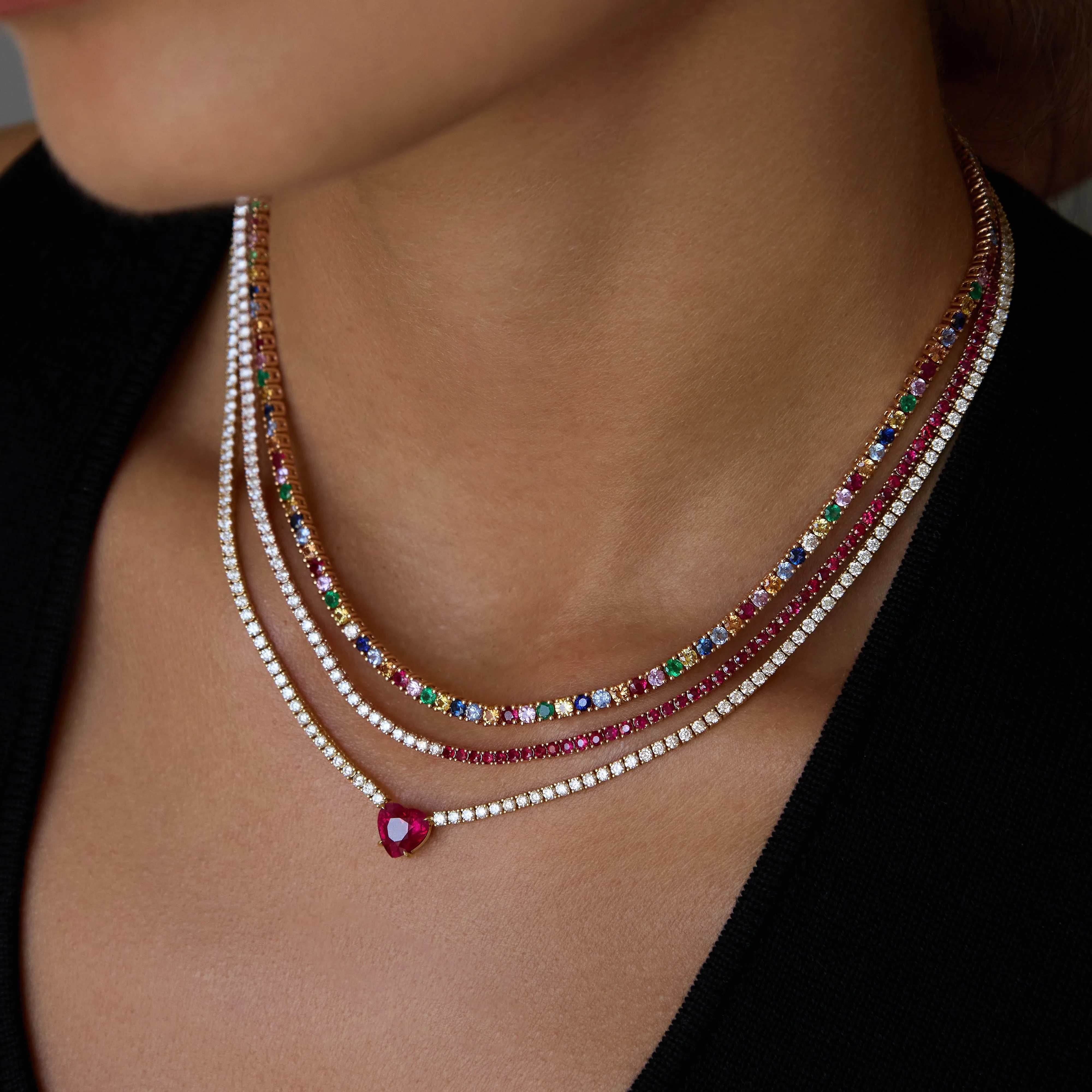 DIAMOND AND RUBY HEPBURN CHOKER 16"