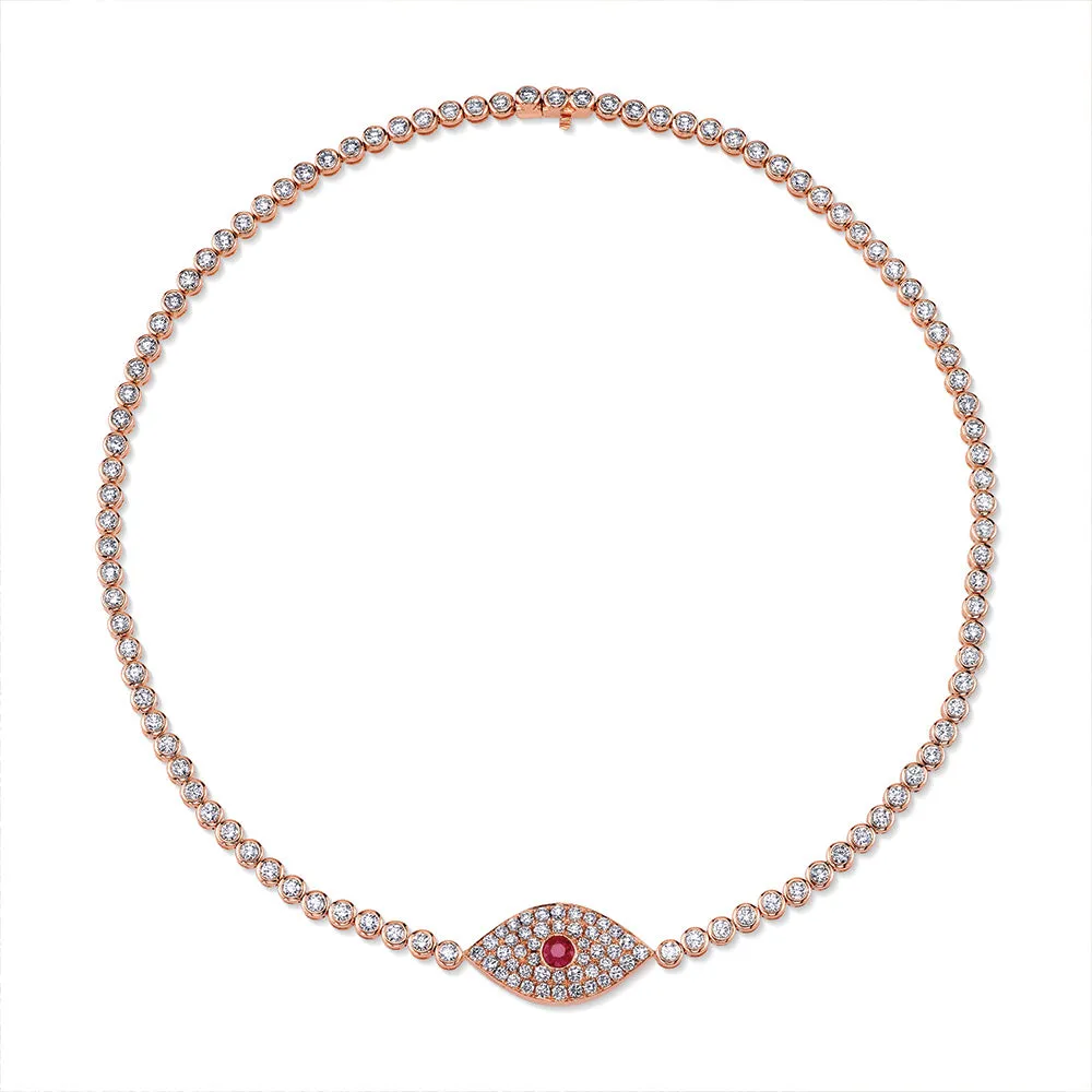 DIAMOND EVIL EYE CHOKER WITH RUBY EYE