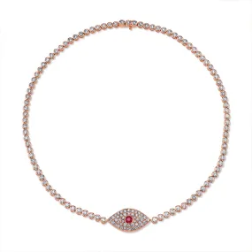 DIAMOND EVIL EYE CHOKER WITH RUBY EYE