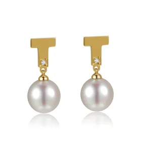 Diamond "T" Pearl Earrings