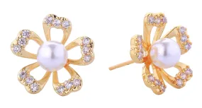 DJE310892 14K Petals Pearl Post Earrings