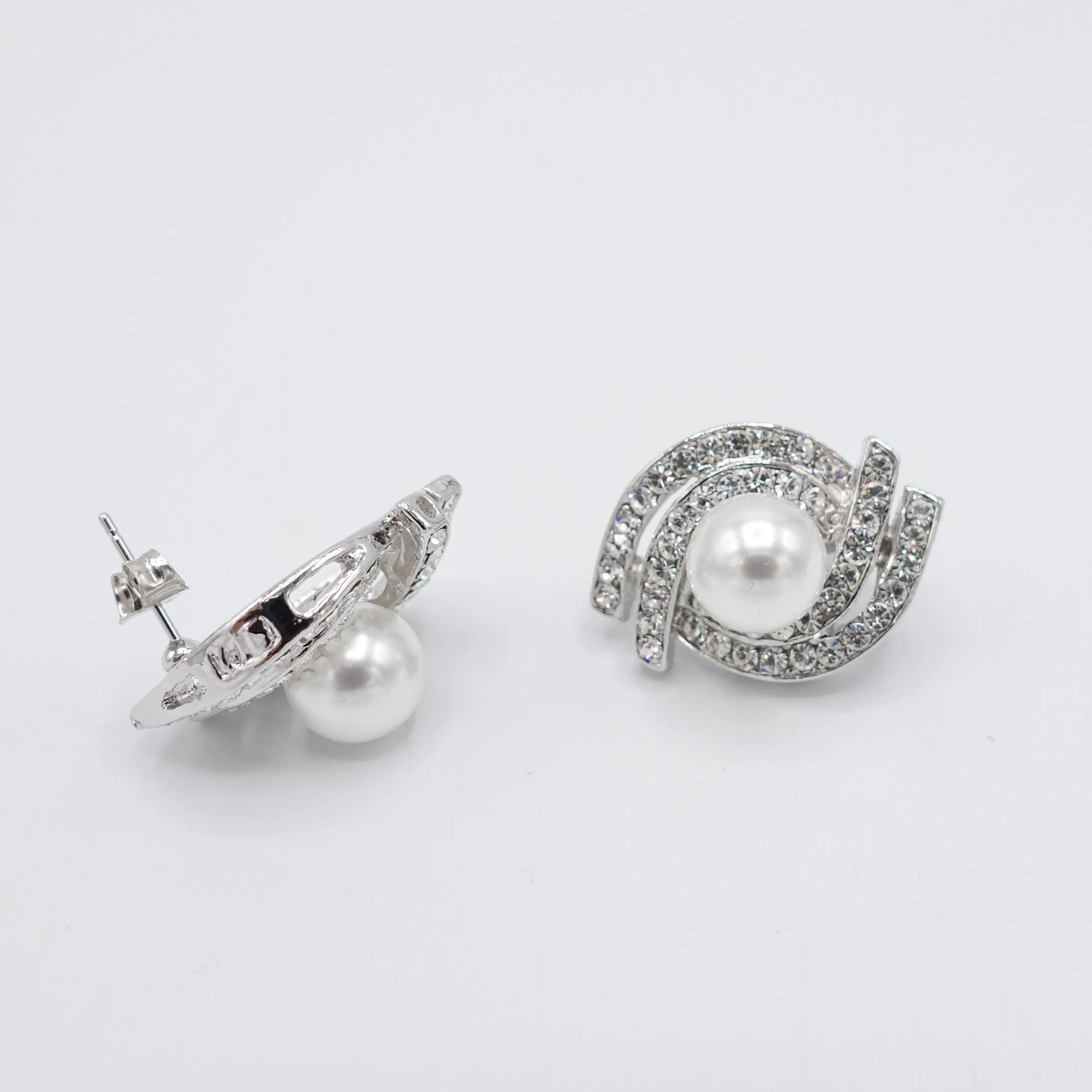 Dodo curved rhinestone pearl earrings bridal event accessories for women