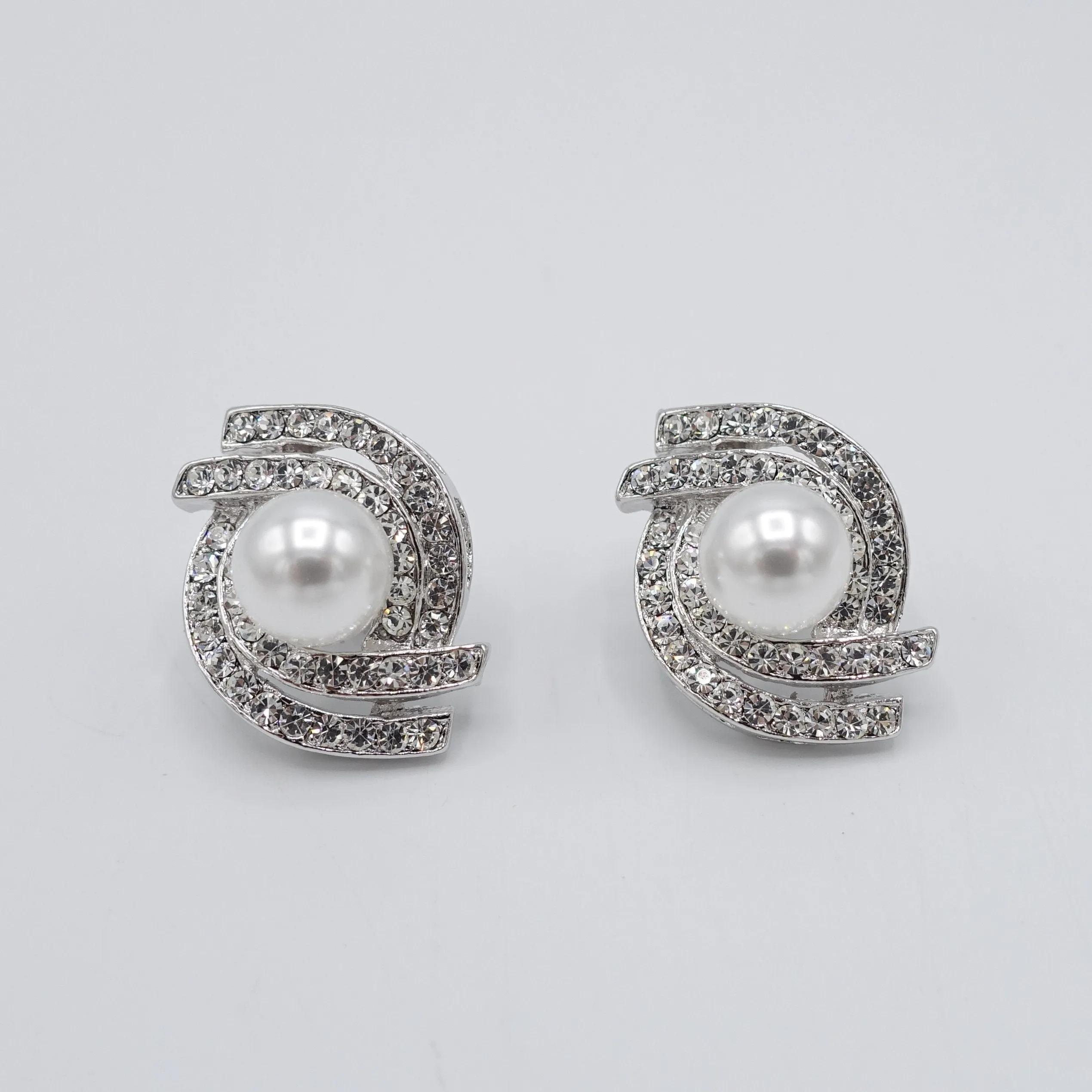 Dodo curved rhinestone pearl earrings bridal event accessories for women