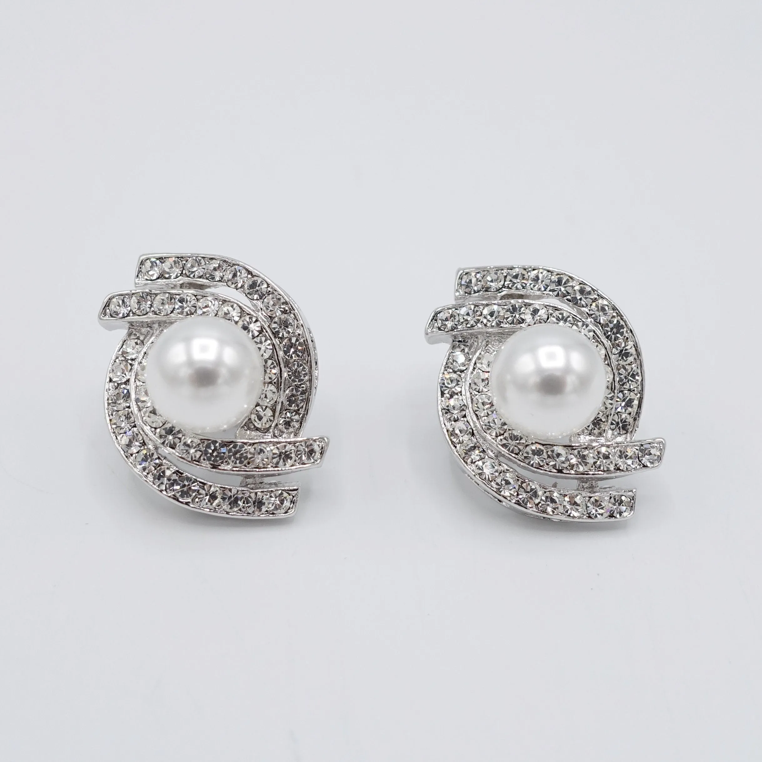 Dodo curved rhinestone pearl earrings bridal event accessories for women