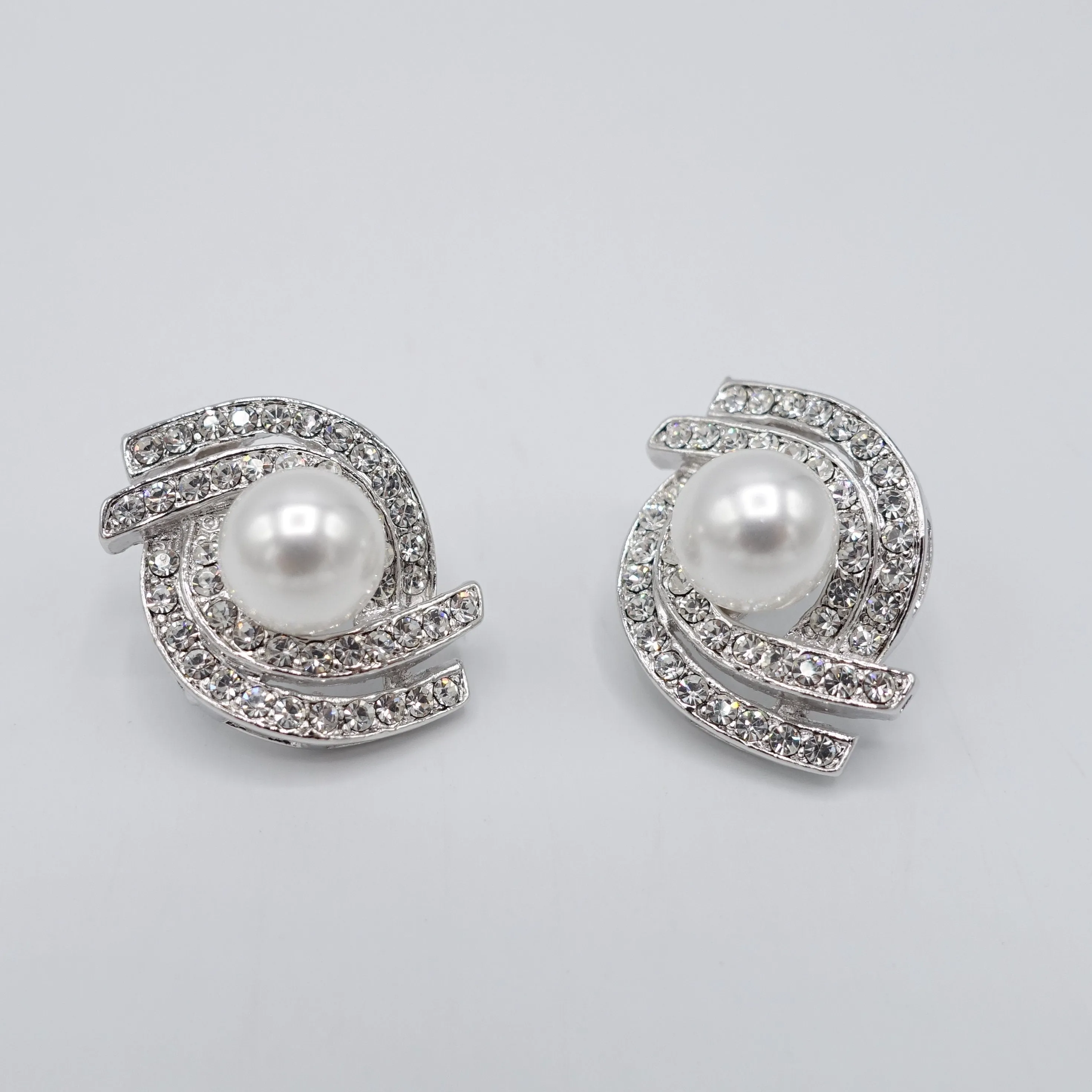 Dodo curved rhinestone pearl earrings bridal event accessories for women