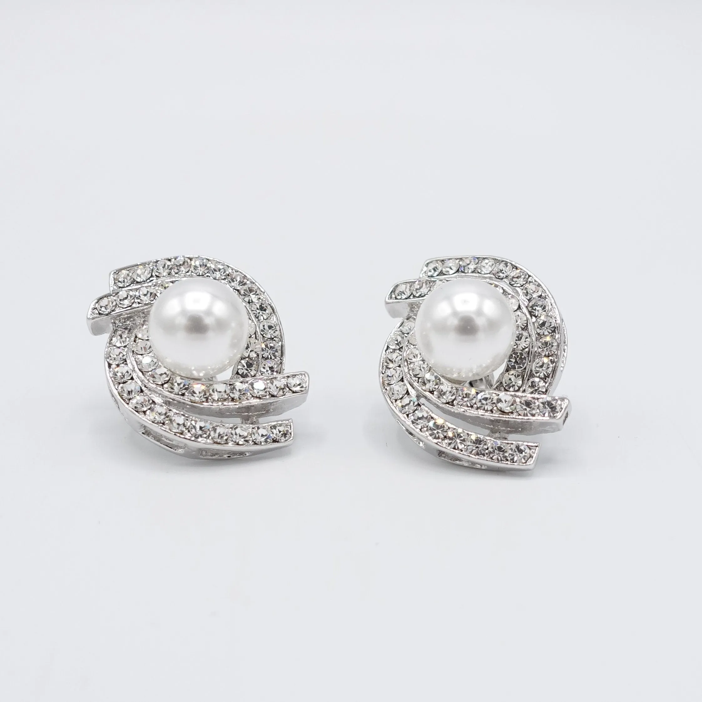 Dodo curved rhinestone pearl earrings bridal event accessories for women