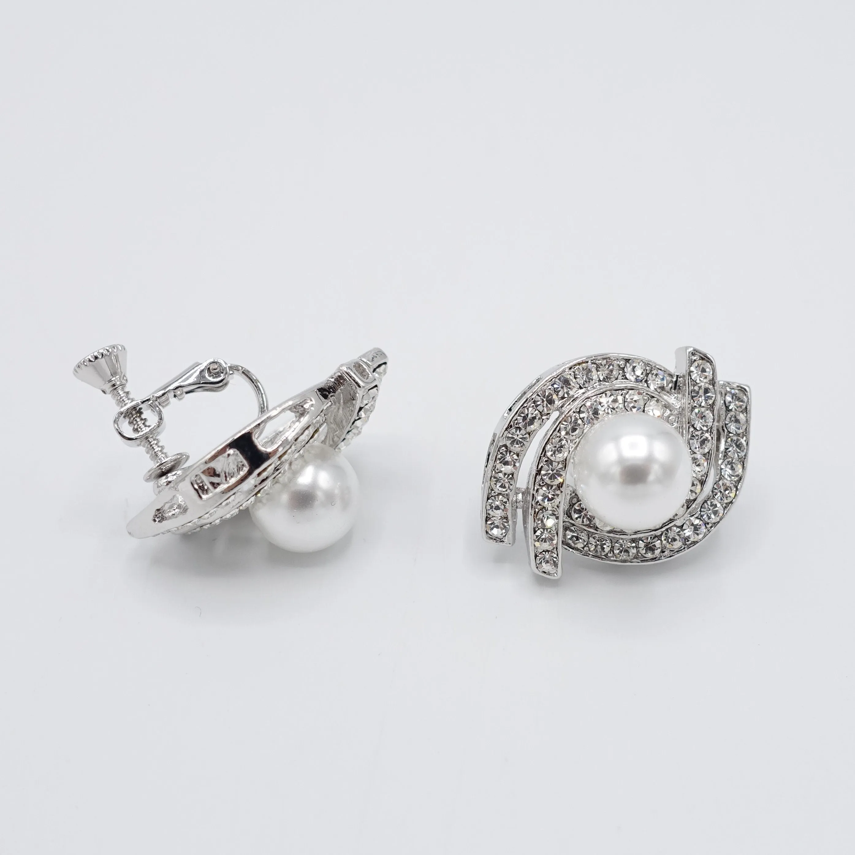 Dodo curved rhinestone pearl earrings bridal event accessories for women