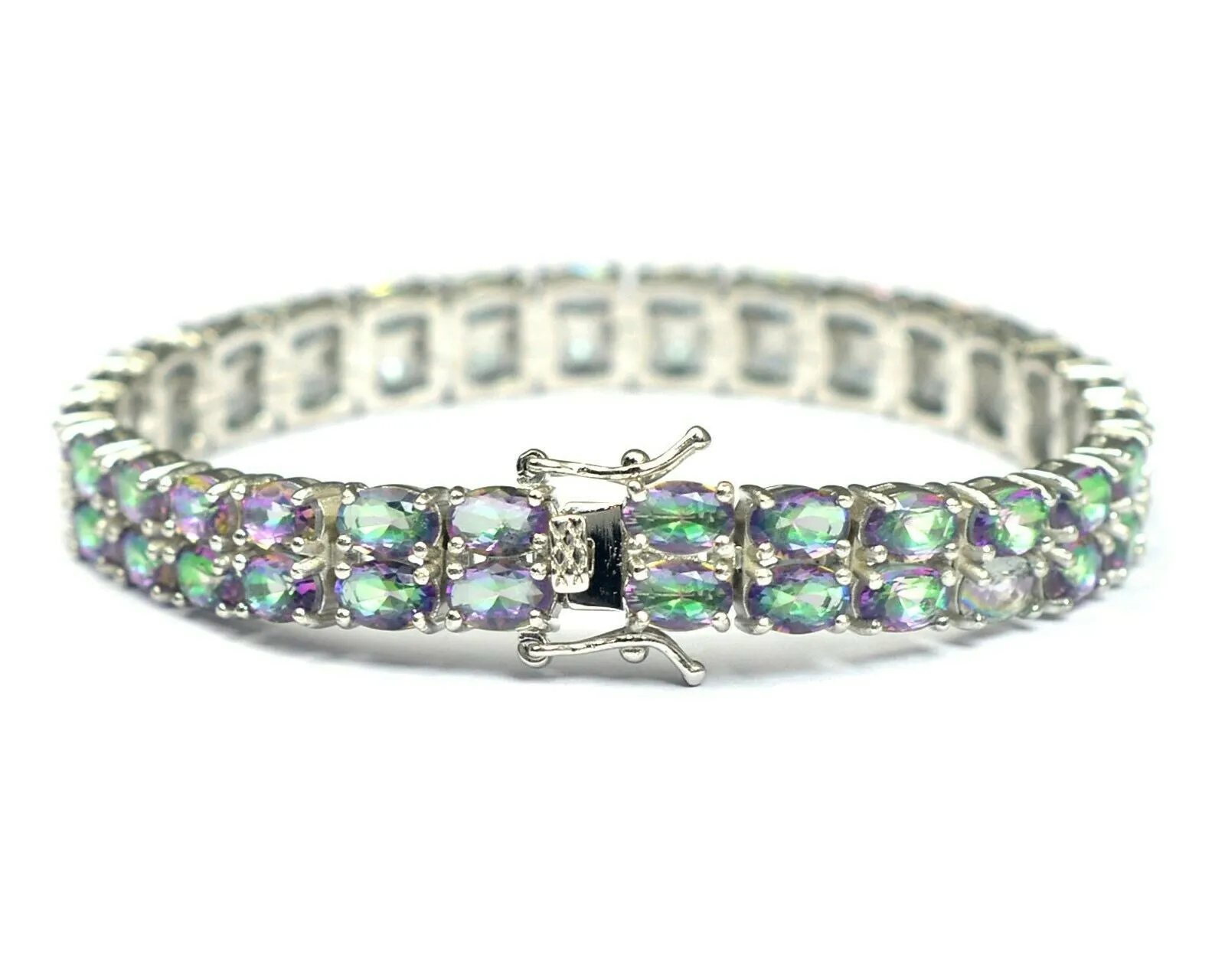 Double Row Rainbow Topaz Tennis Bracelet 7.5"